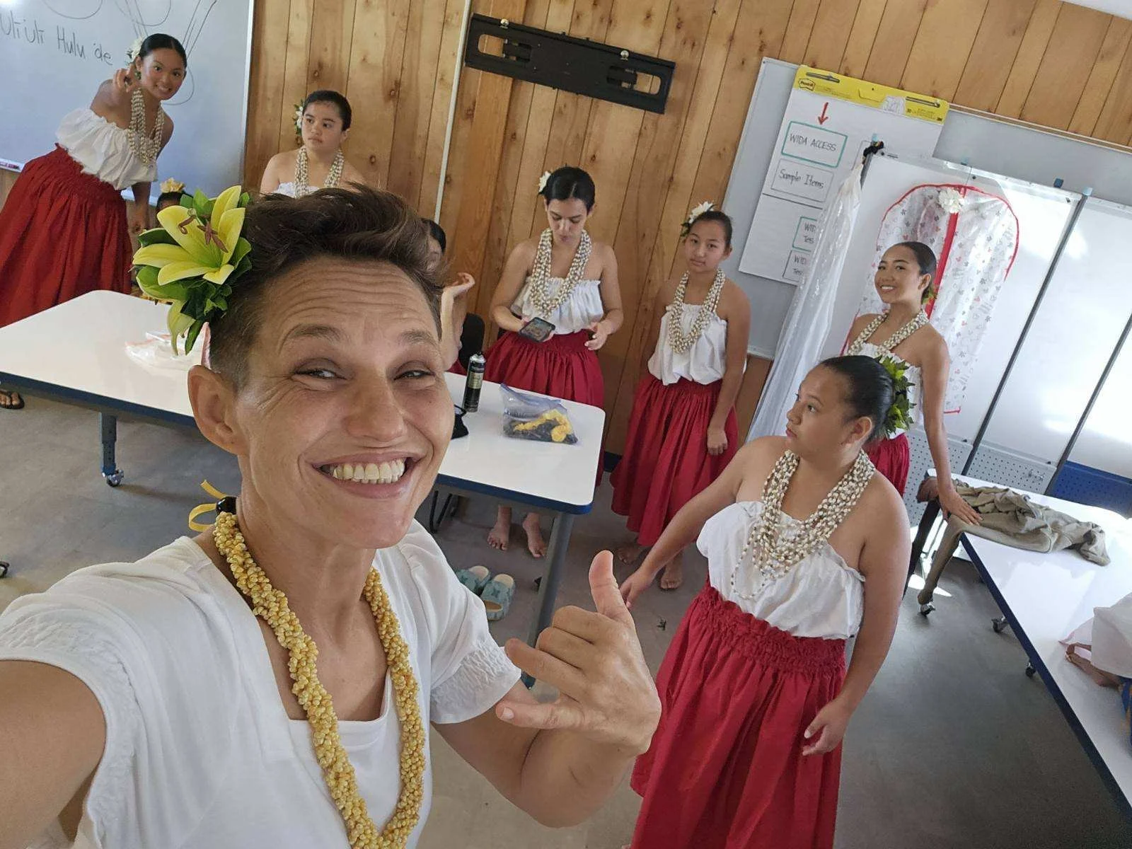 Nani and her Halau pre-performance