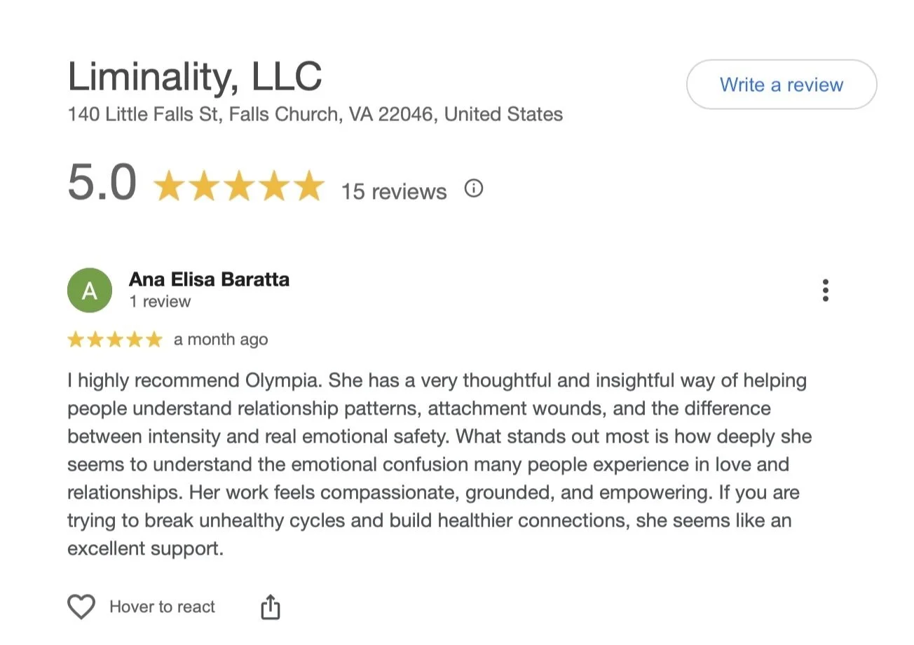 5-star Google business reviews for Liminality in Falls Church, VA and NY.