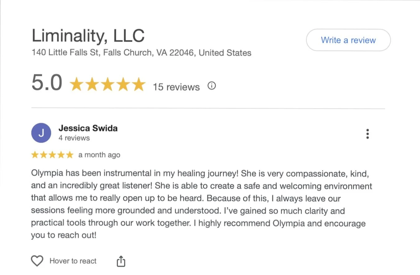 5-star Google business reviews for Liminality in Falls Church, VA and NY.