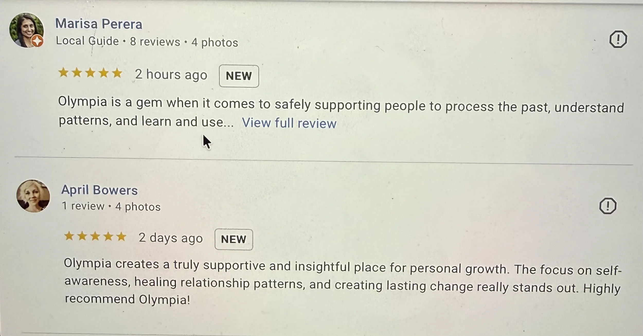 5-star Google business reviews for Liminality in VA and NY.