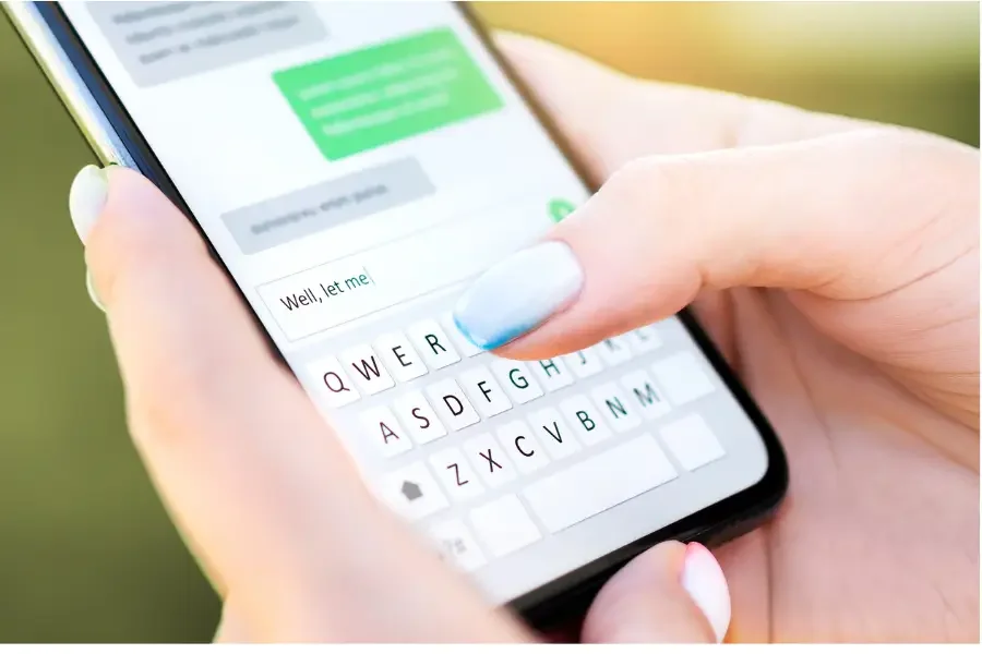 A step-by-step guide on using text message tracking features on an iPhone, displayed on a smartphone screen.