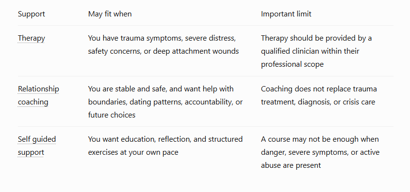 Therapy, Coaching, or Self Guided table