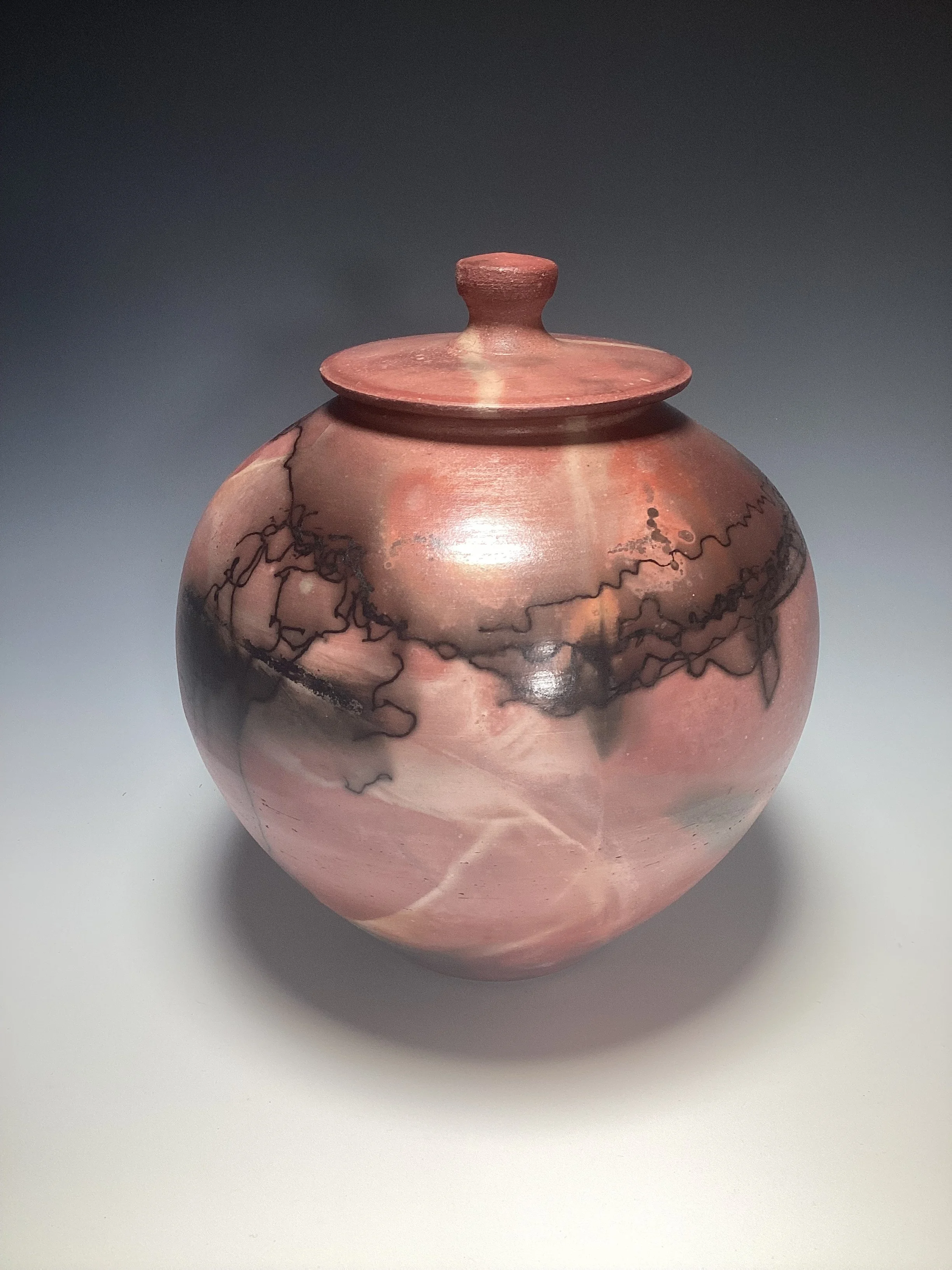 Medium Fumed Lidded Vase with Horsehair Accents