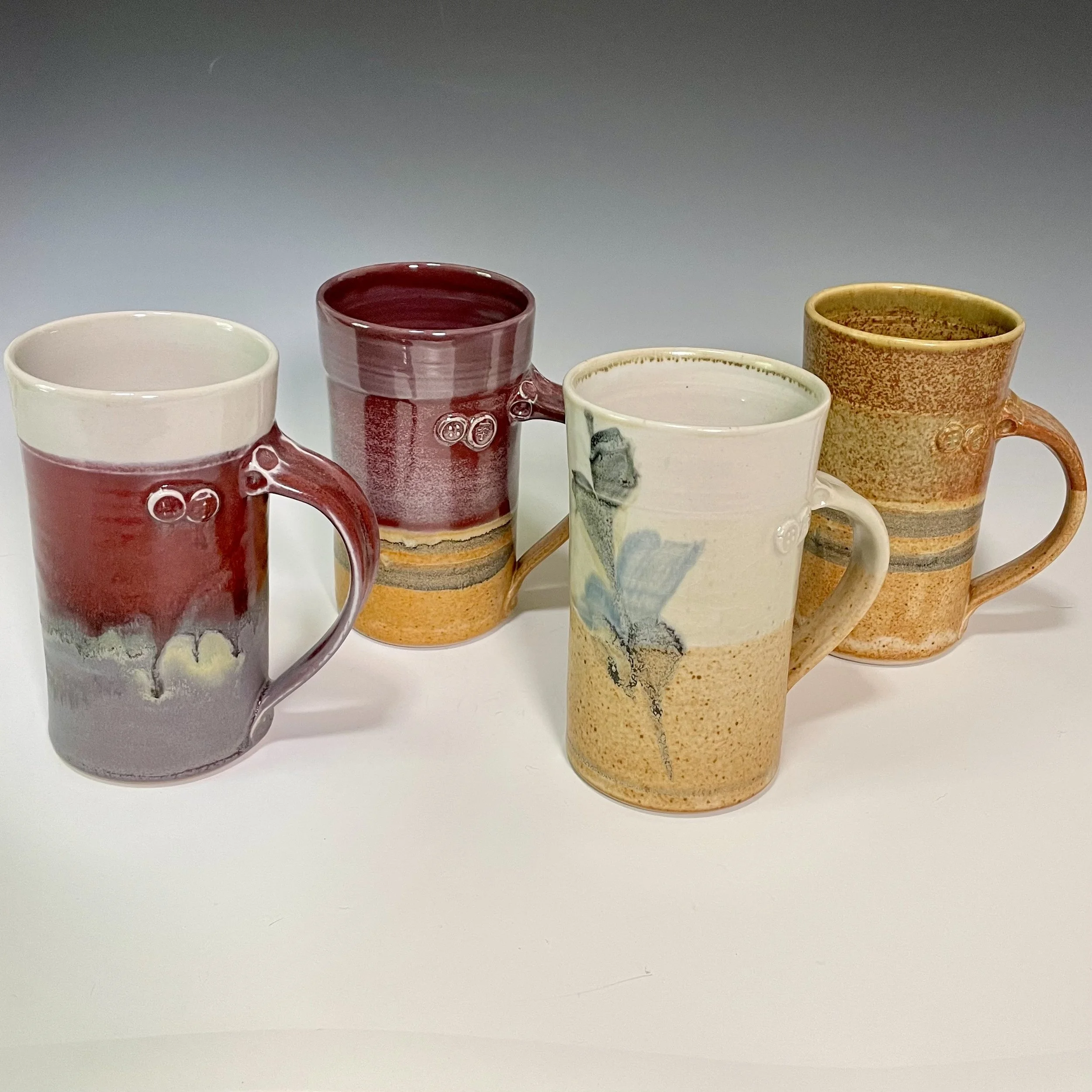 Mugs in various available glaze combinations
