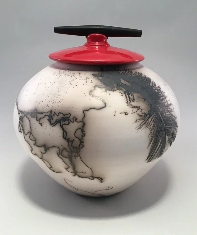 Horsehair Vase with Red Lid