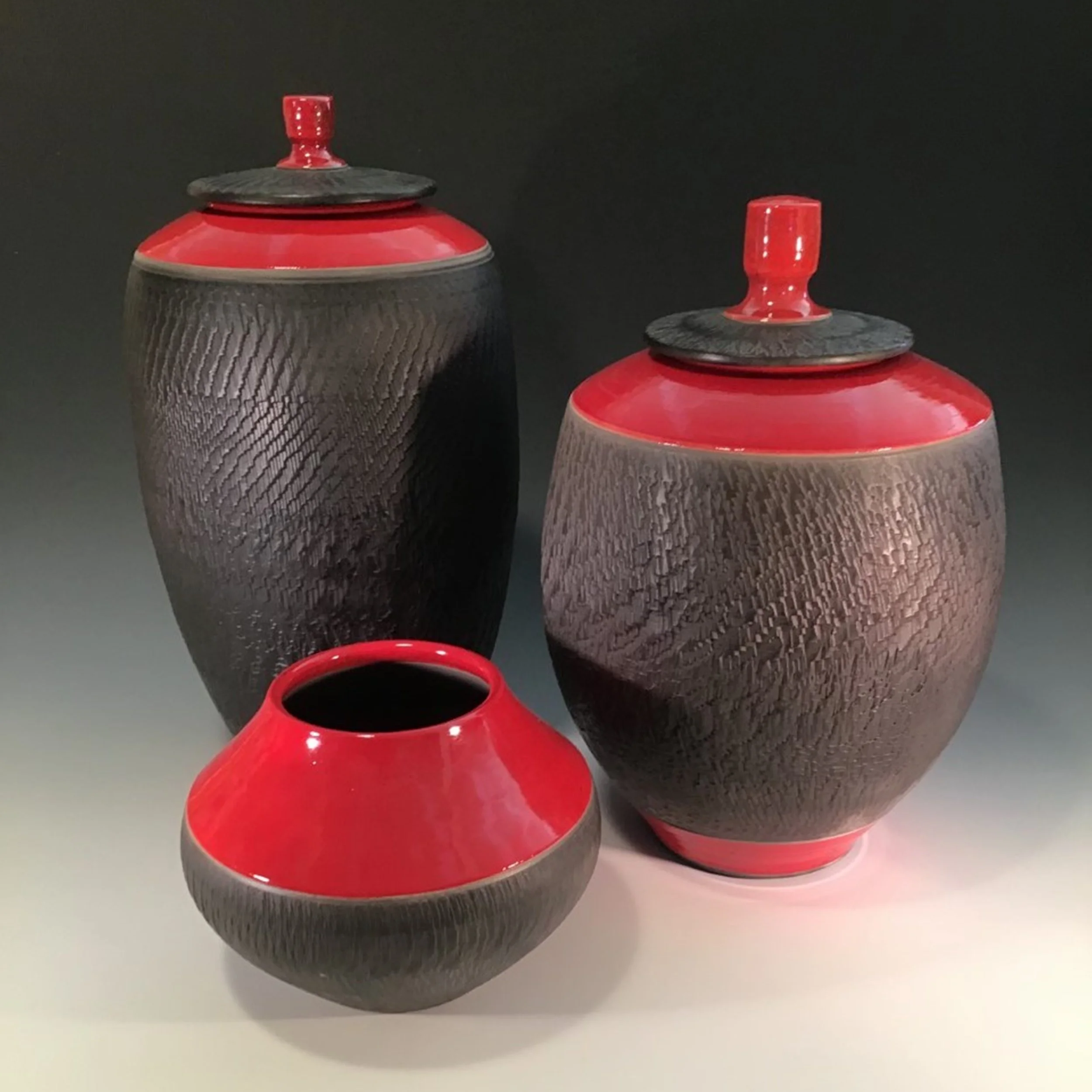 Low-Fire Lidded Vase Trio