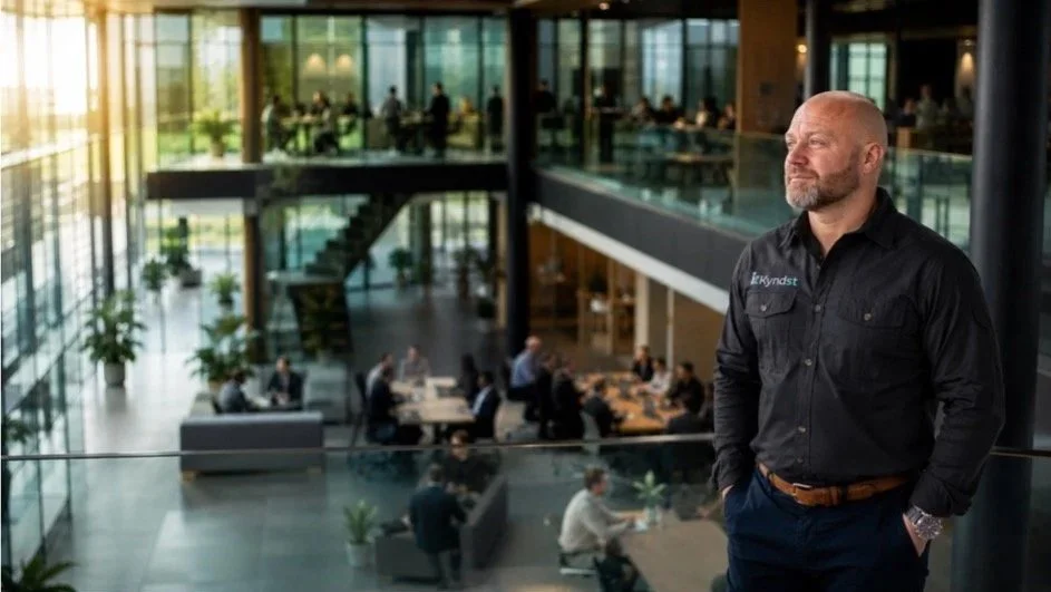 Mike Hamilton stood on corridor landing of large office