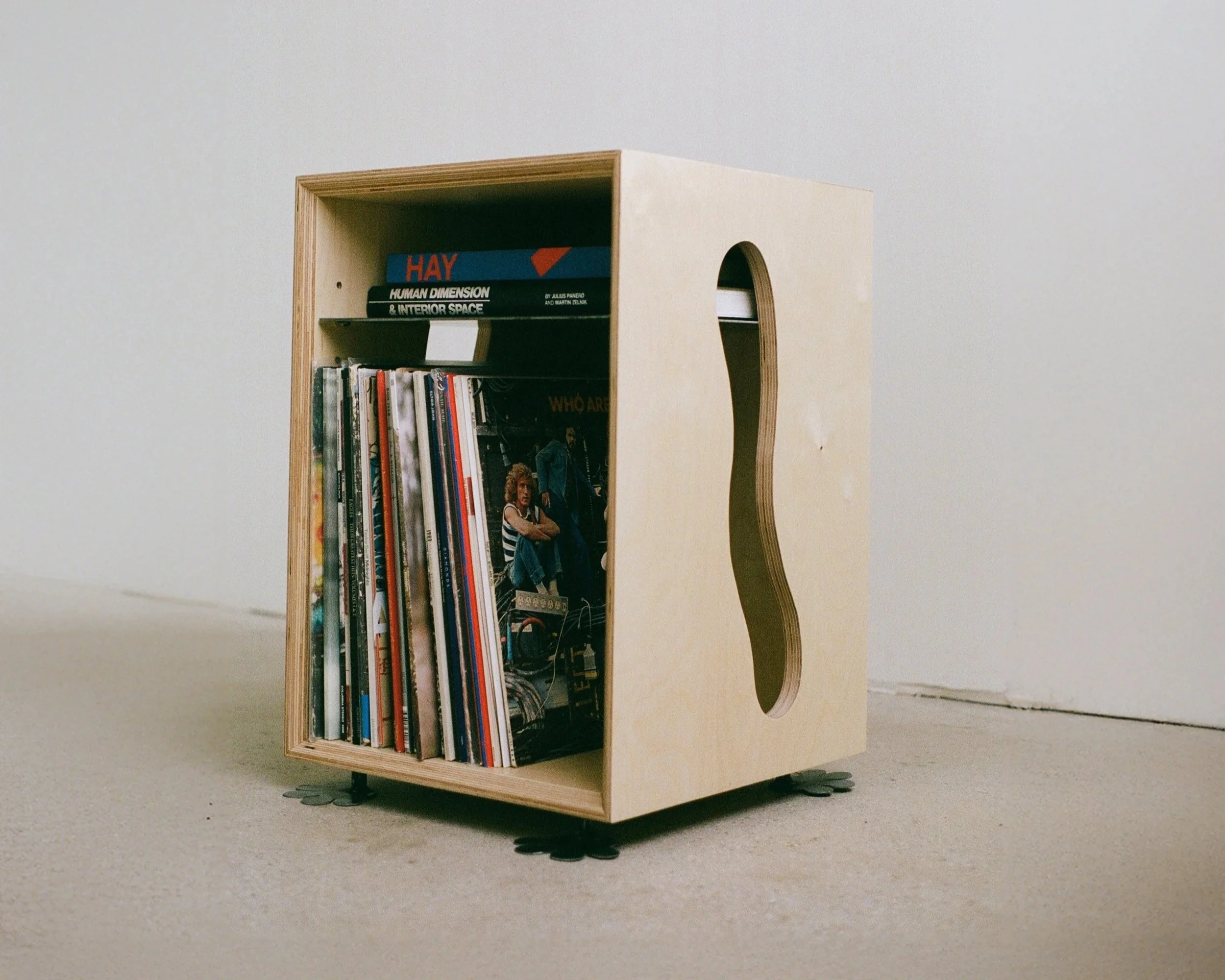 Side table holding records