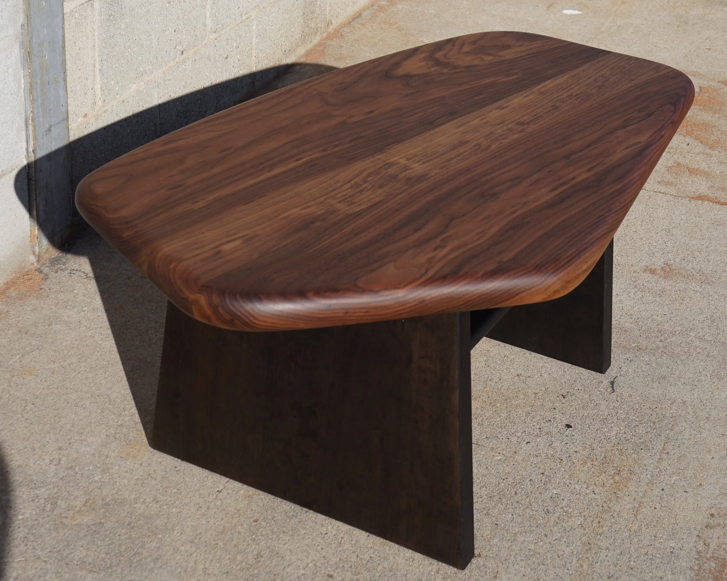 Custom walnut coffee table, organic shape