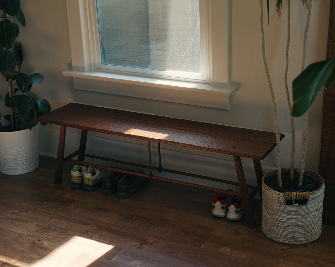 Custom entry bench in textured sapele