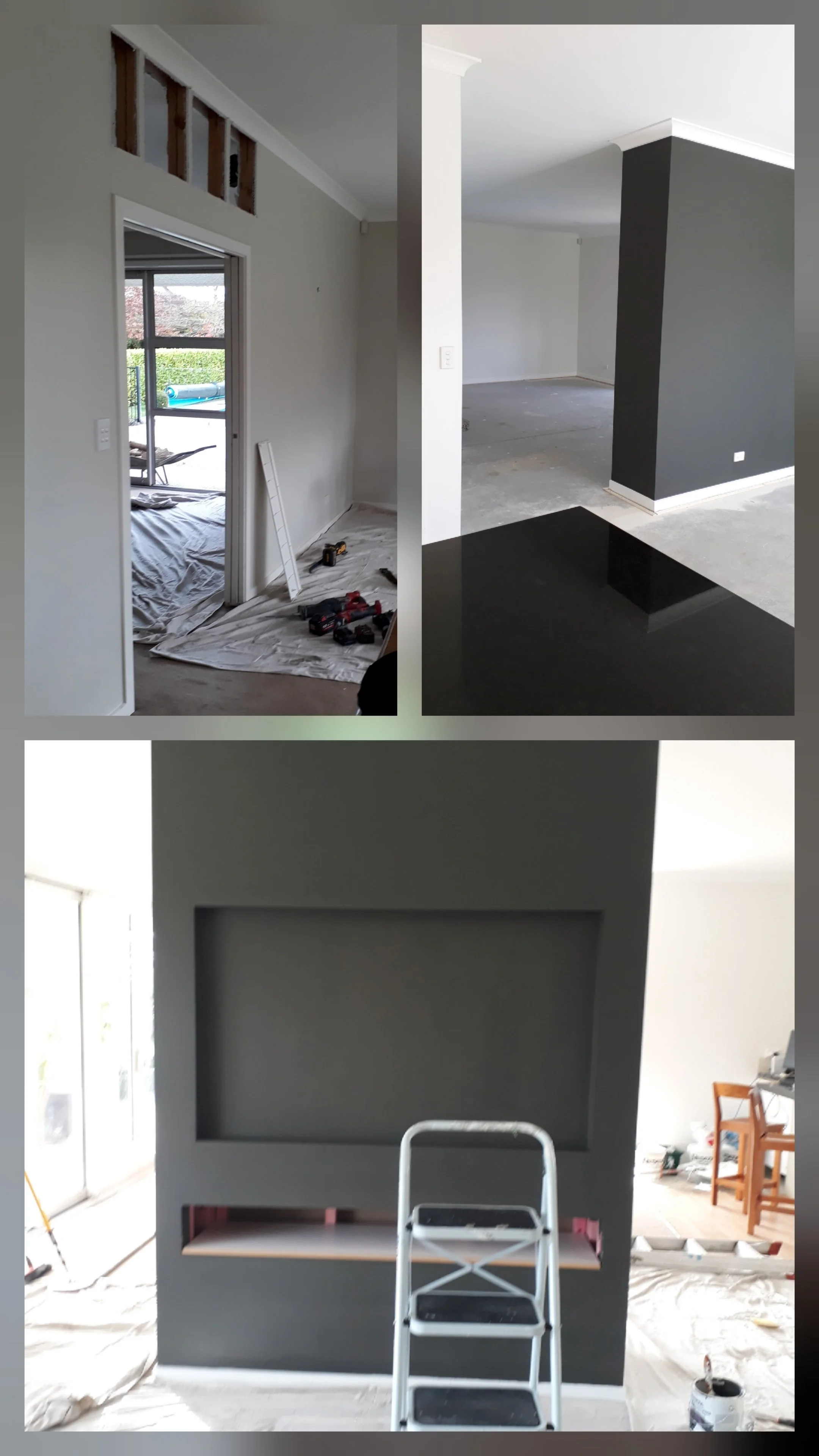 Open plan living: wall removal and inbuilt TV cavity.