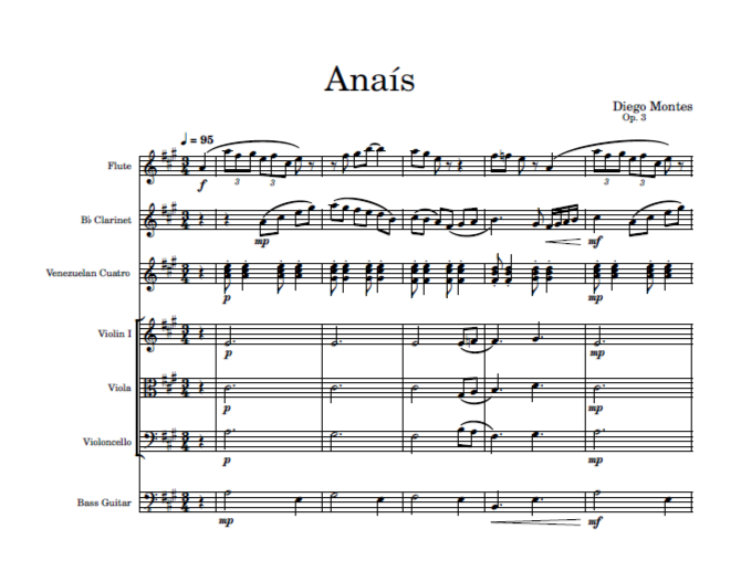 'Anaís' by Diego Montes, Op. 3, featuring a venezuelan vals.