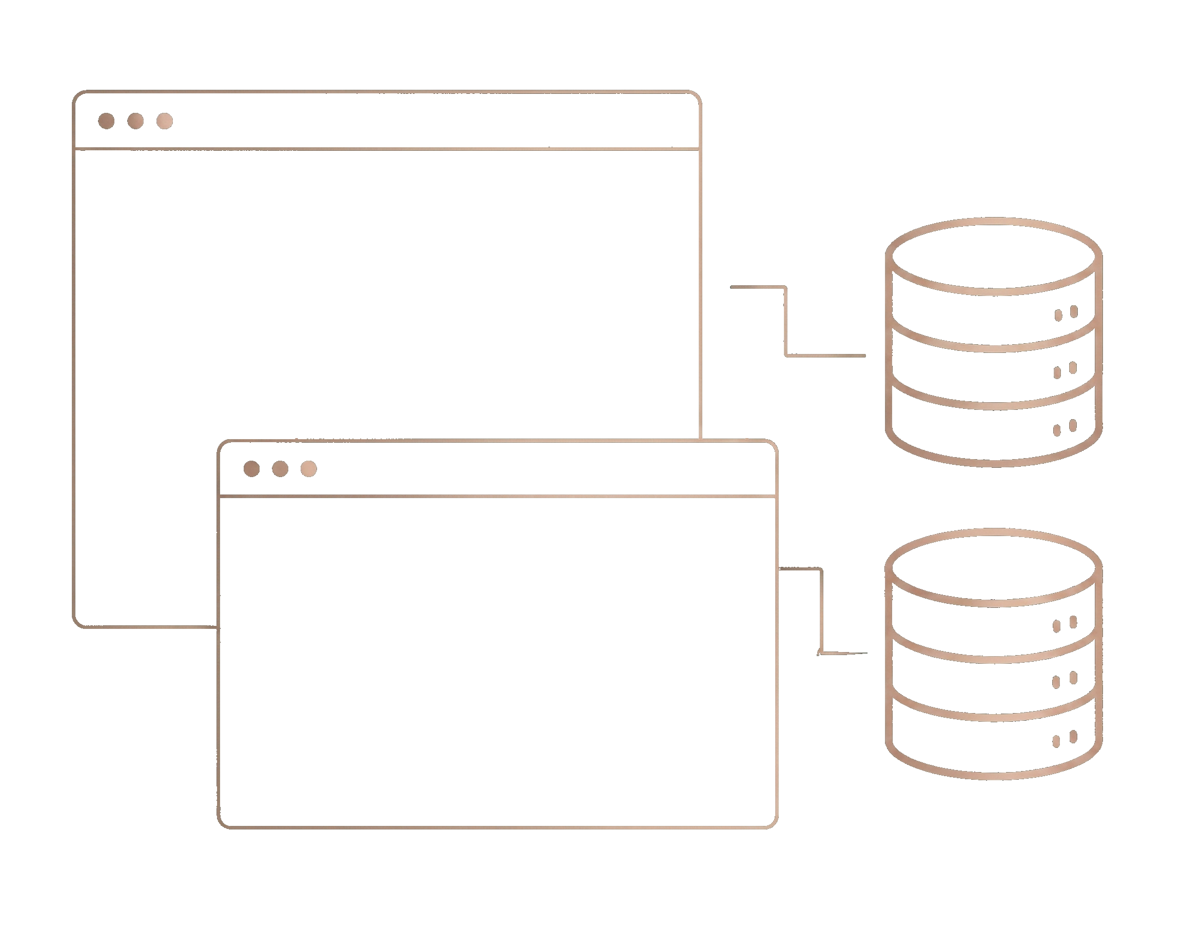 Diagram of two computer window interfaces connected to two database icons.