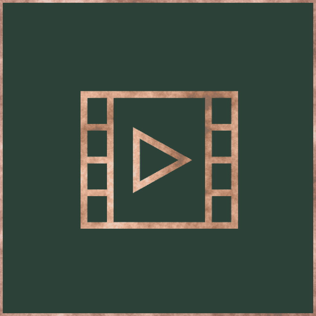 Icon resembling a film strip with a play button in the center.