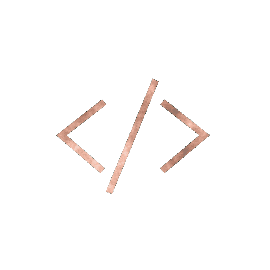Black background with a metallic pink code symbol in the center, consisting of two angle brackets with a slash in between.