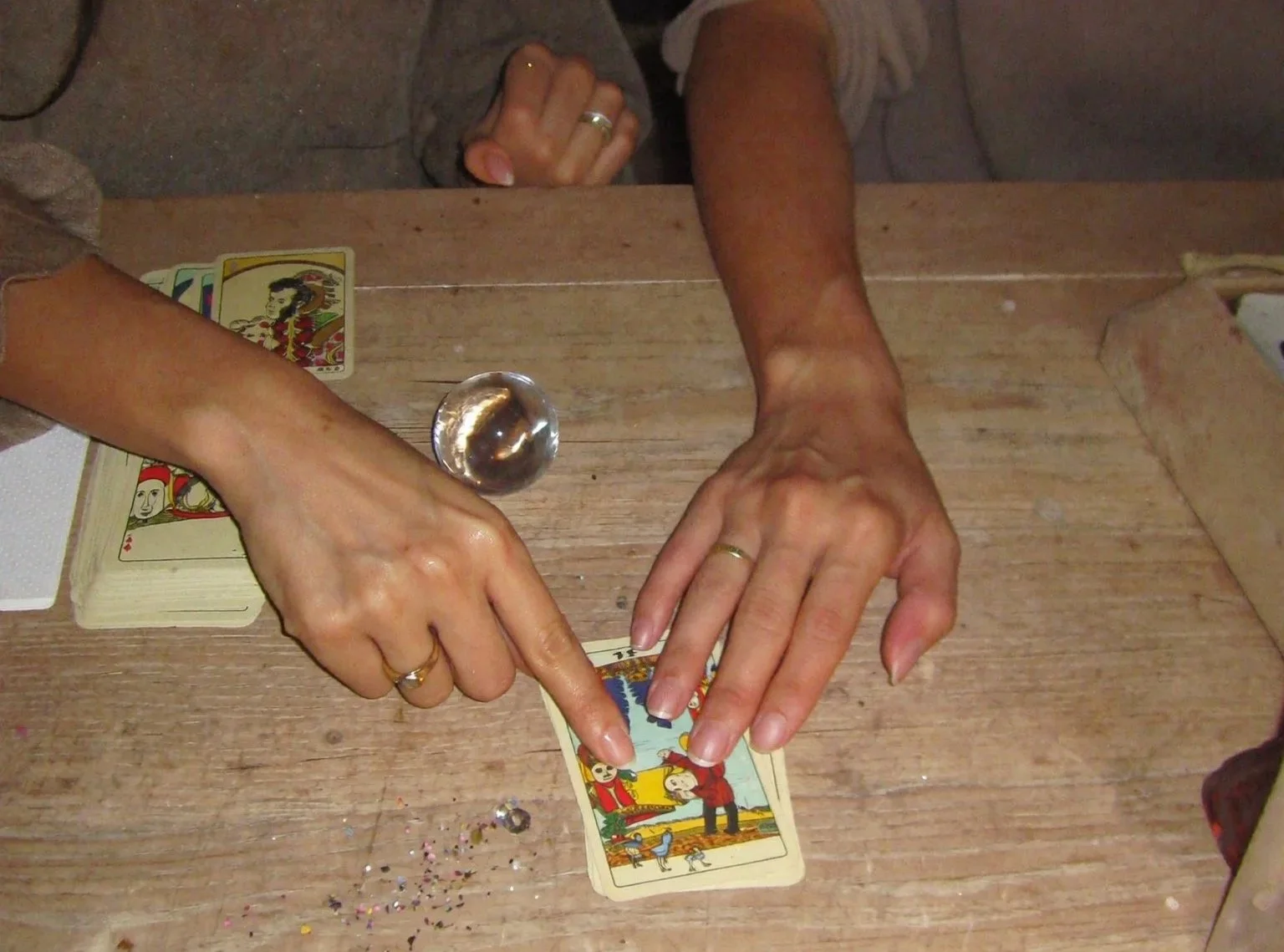Women at a table reading tarot cards
