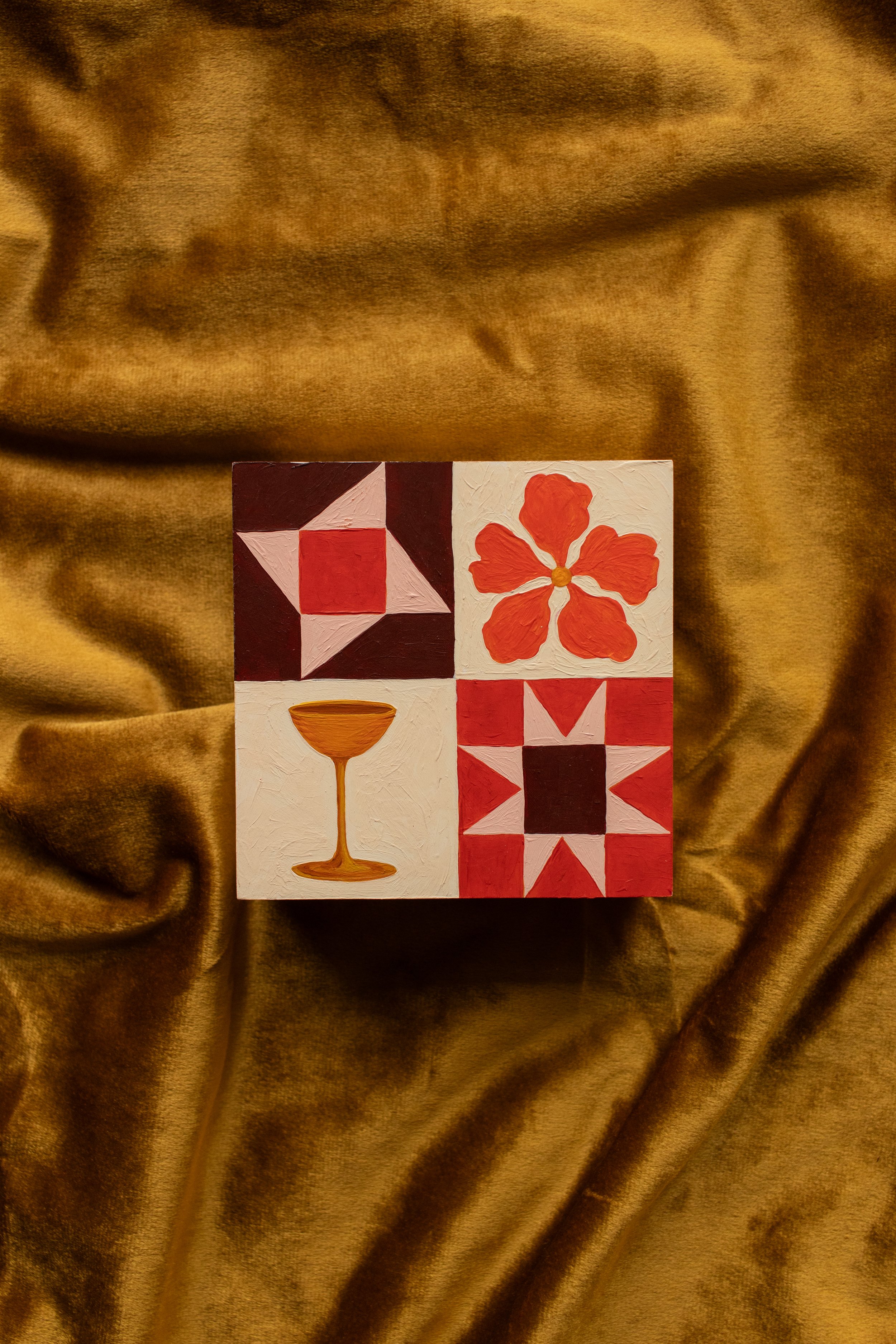 "Quilt Block No. 1" — 4x4 Original Painting