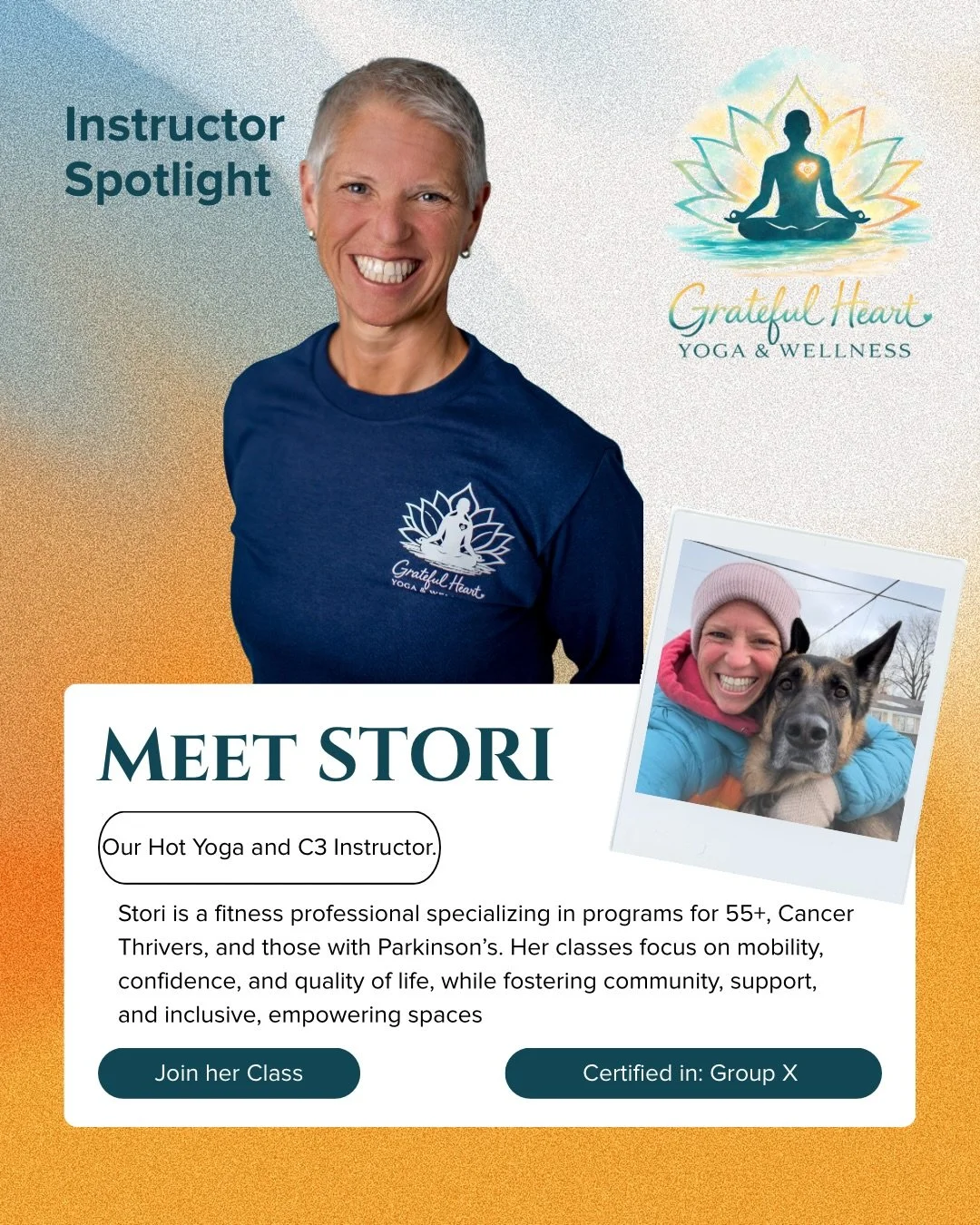 Meet Stori ✨

Stori is a fitness professional specializing in movement programs for 55+, Cancer Thrivers, and individuals with Parkinson&rsquo;s Disease. 

She has experience instructing a plethora of fitness classes including Cycling, Fit for All, S