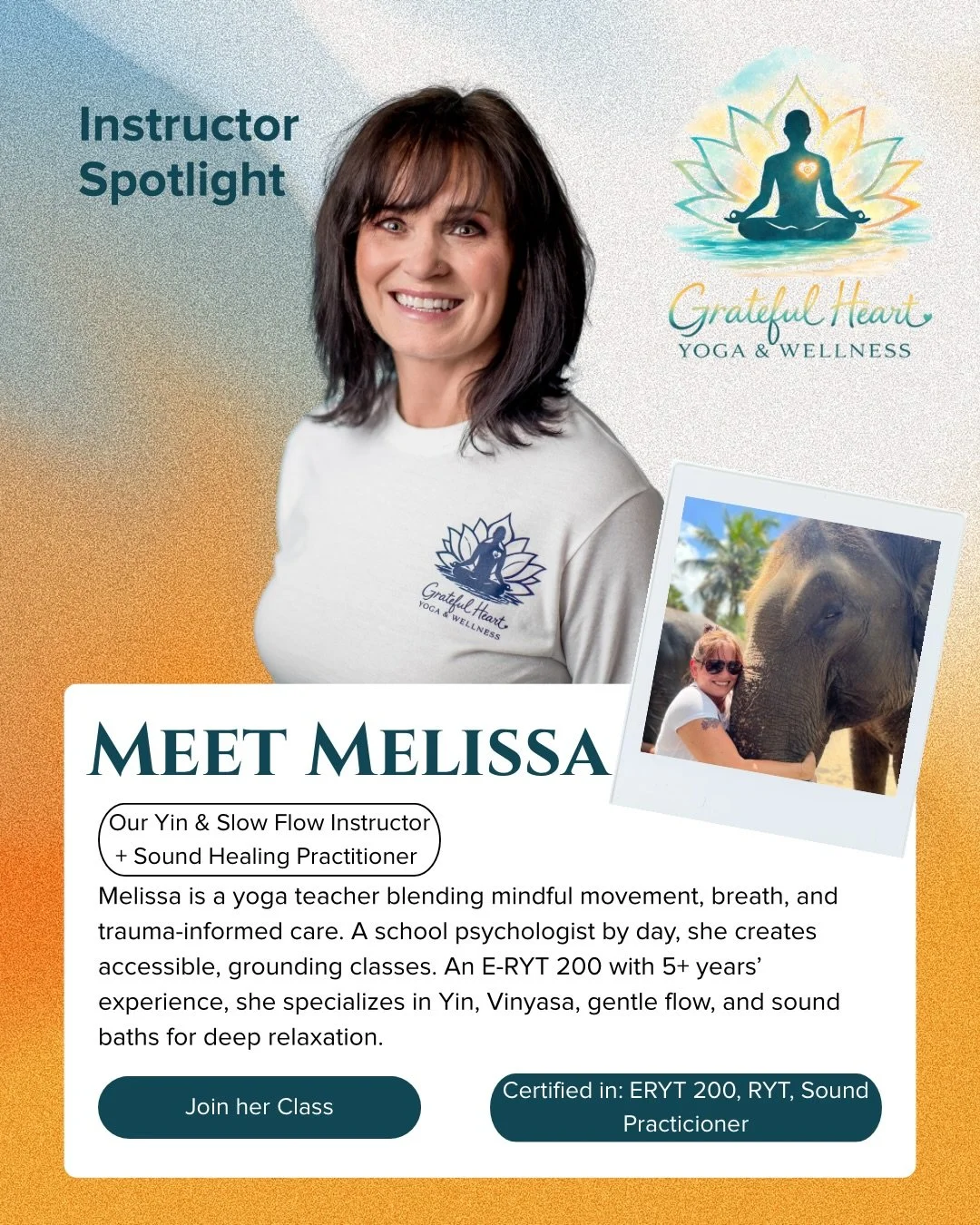 Meet Melissa ✨

Melissa is a yoga teacher who brings together mindful movement, breath, and nervous-system&ndash;aware practices to support both body and mind. By day, she works as a school psychologist, a role that deeply informs her trauma-informed