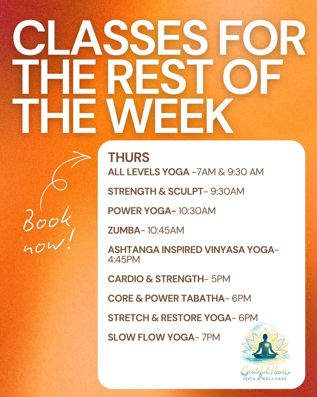Here&rsquo;s the rest of the week&rsquo;s schedule, we hope to see you there! 

Book using the link in bio or directly in the MindBody app.