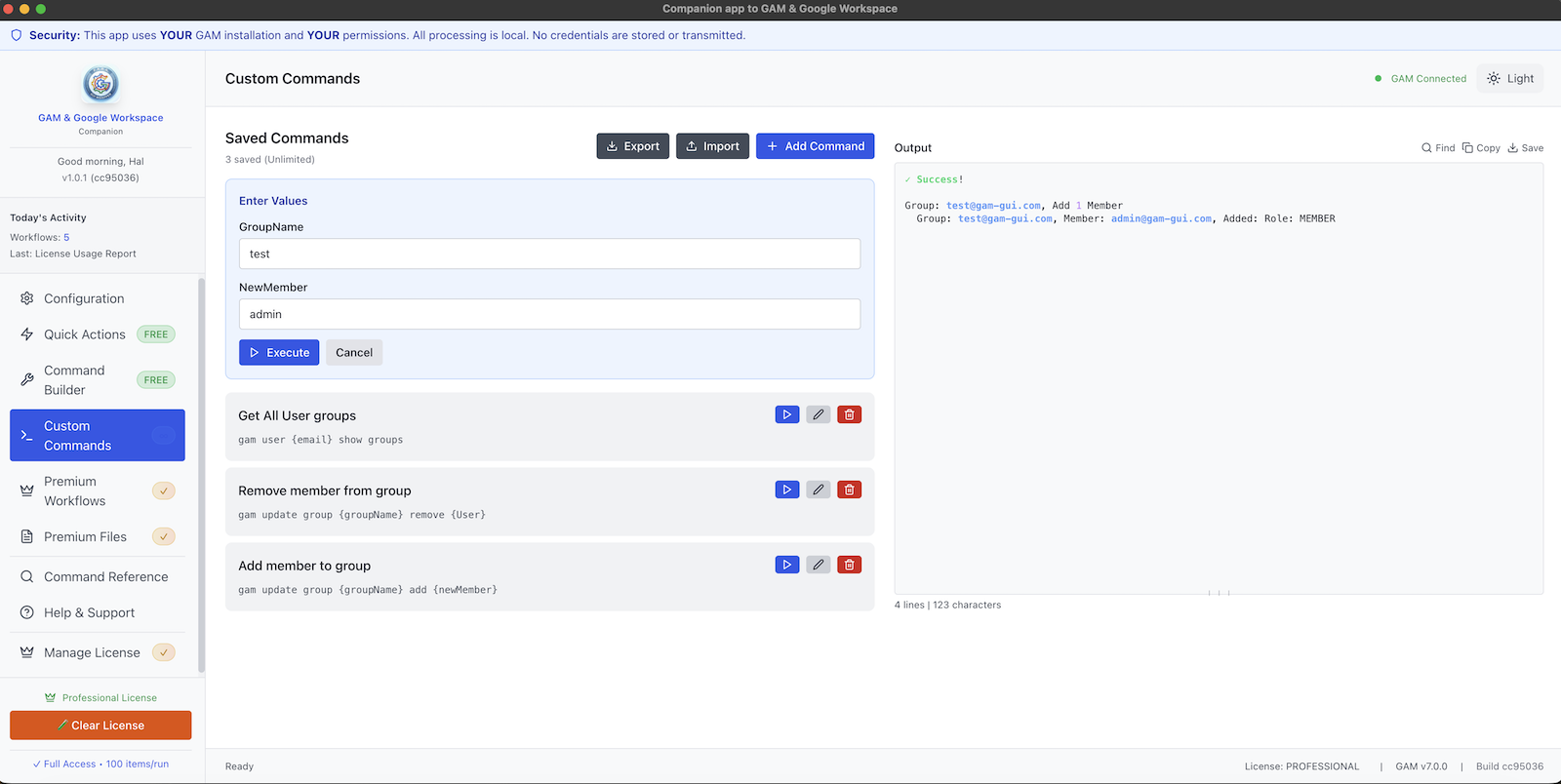 Custom Command Execution in Light Mode