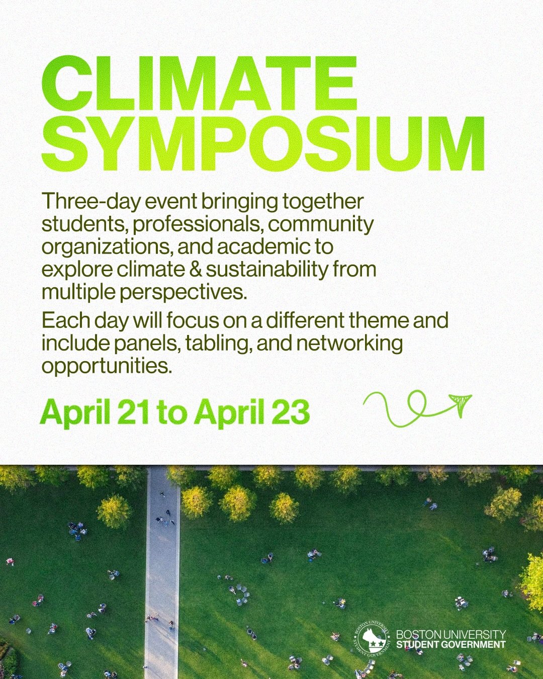 Presenting the Climate Symposium, a multi-day initiative connecting students with the professional world of climate and sustainability 🌎🌲🌳

Each day will focus on a different theme and include panels, tabling, and networking opportunities. Swipe t