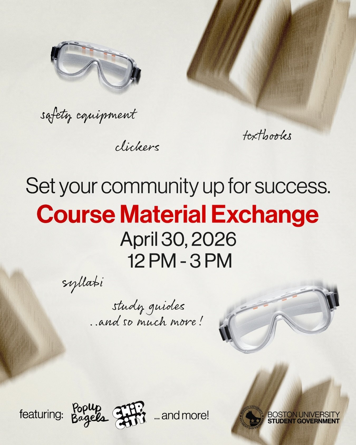 Join the Academic Affairs Department on April 30, 2026 for a semester Course Material Exchange from 12 PM to 3 PM! 📕📖📚 Partaking in some spring cleaning? Found notes from your old classes which helped you out? Support the community in their quest 