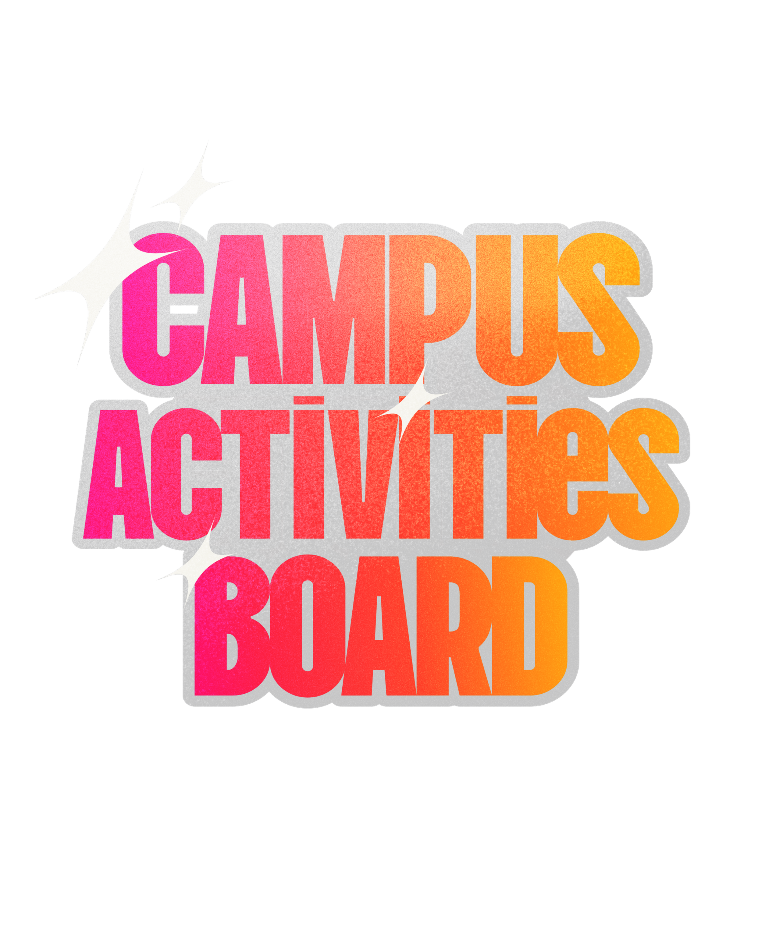 Retro-style sticker with bold, colorful text reading "CAMPUS ACTIVITIES BOARD" in shades of pink, orange, and yellow, with star-shaped highlights and a gray outline.