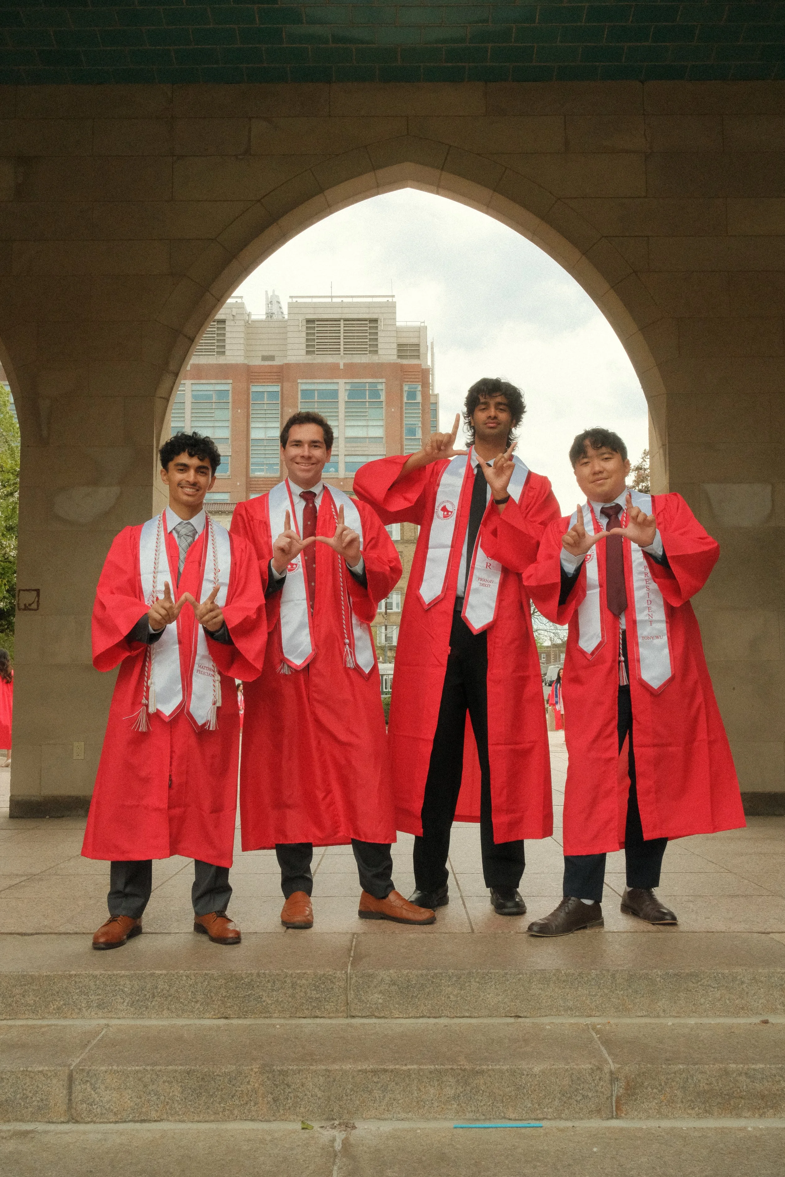 95th President Matthew, along with former President’s Chief of Staff Abraham, Co-Director of Engagement Pranav, and Executive Vice President Tony at 2026 graduation