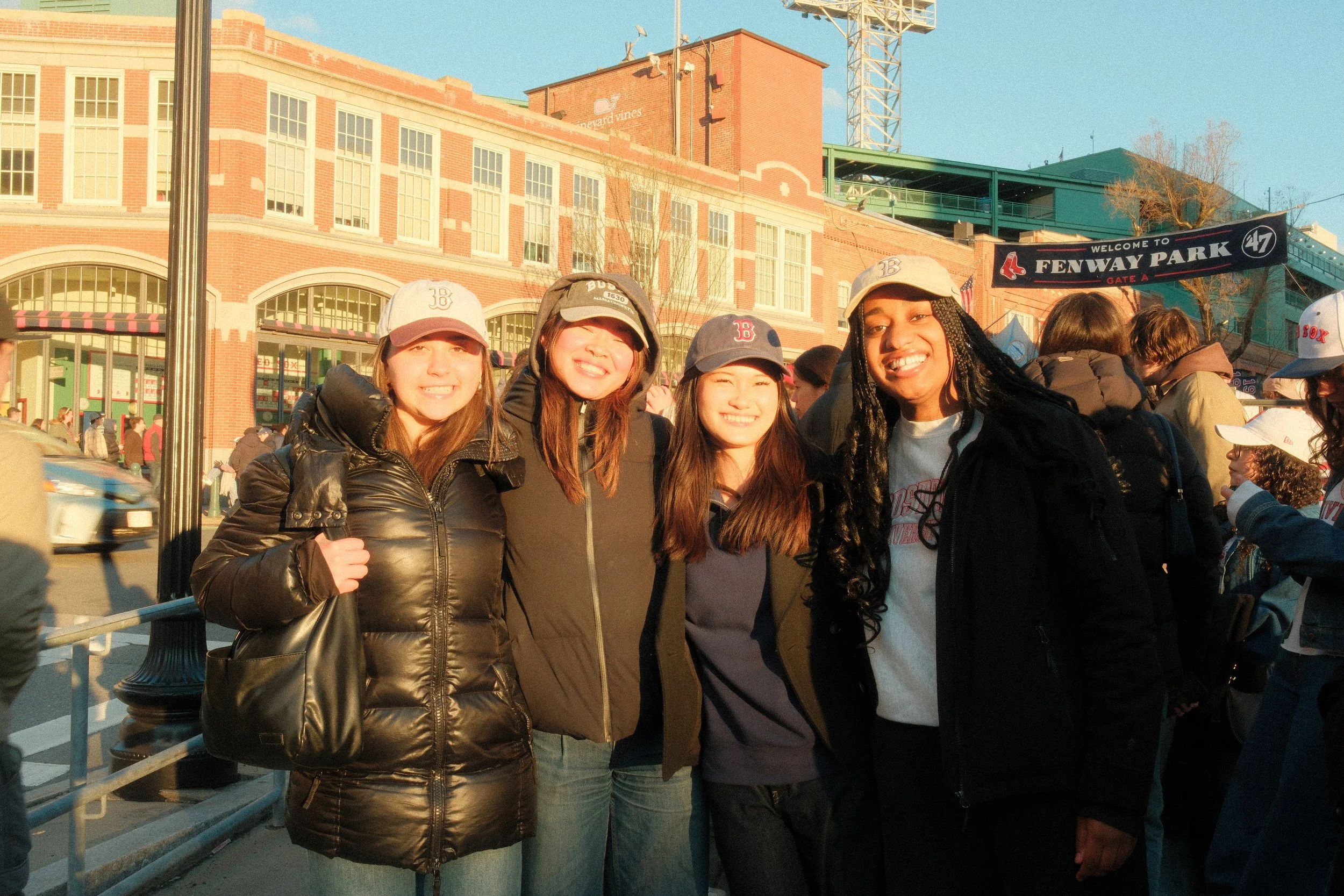 Environmental Affairs Deputy Bella, Director Audrey, fmr. Director Laura, and current Vice President Mya at StuGov takes on Fenway