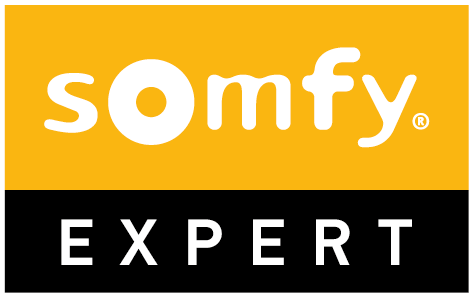 Somfy Expert logo with a yellow background and white text that says 'somfy' and a black background with white text that says 'EXPERT'.