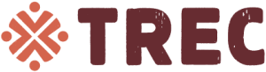 TREC logo with a stylized geometric flower symbol to the left of the word 'TREC' in dark burgundy