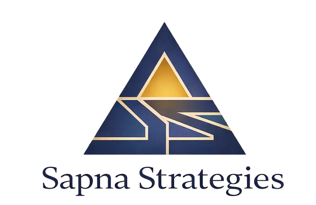 Logo with a gold and blue triangle and the words 'Sappa Strategies' underneath.