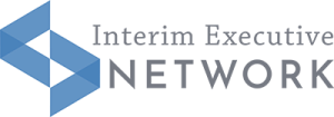 Logo of Interim Executive Network with a blue geometric symbol and black and purple text