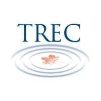 TREC logo with a fish jumping out of water and ripples around it.