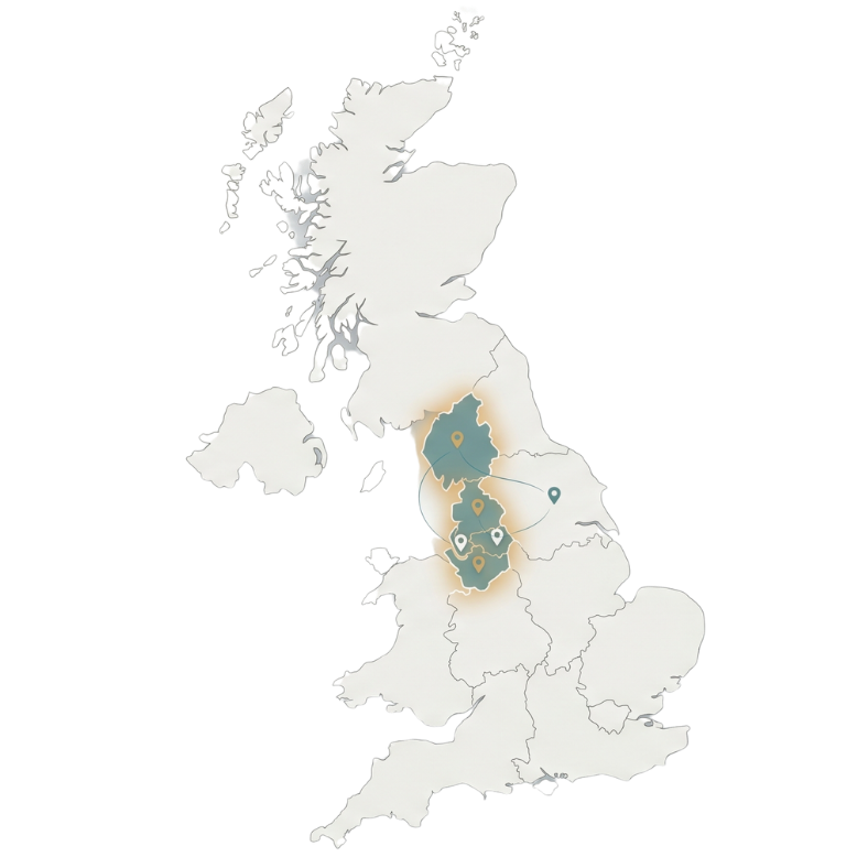 Map showing Mike Wood's AI consultancy service area across the North West