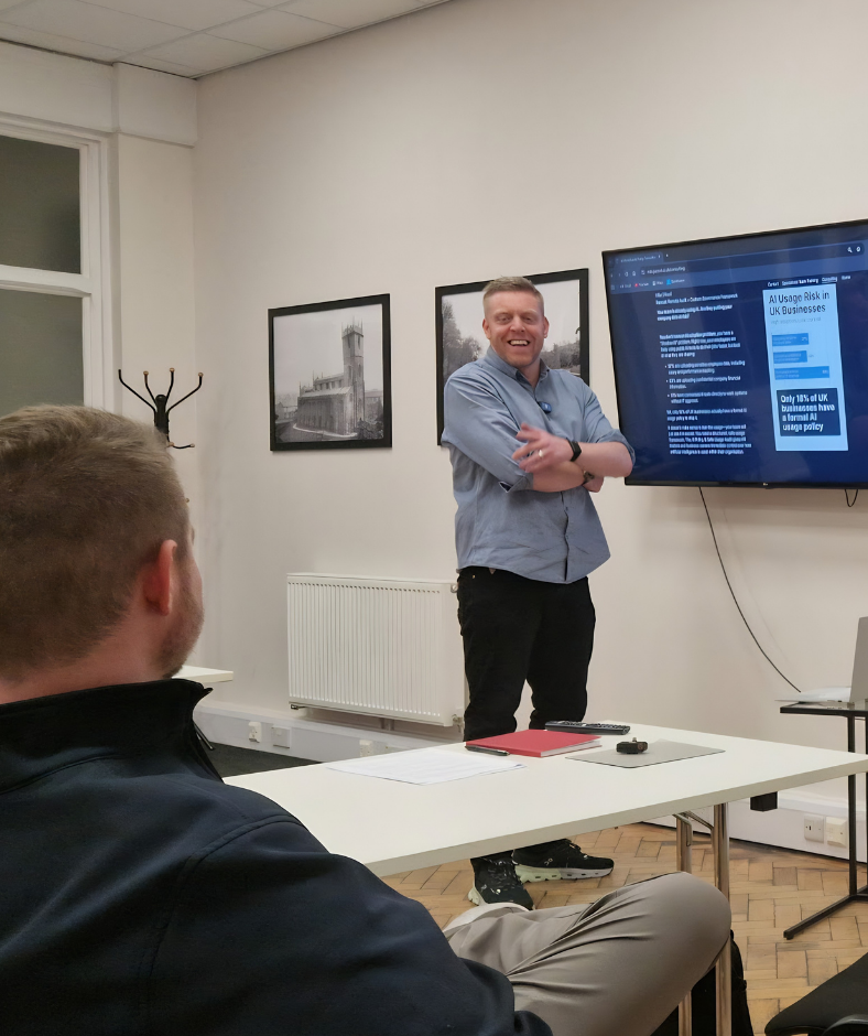Mike Wood delivering AI training for a North West business