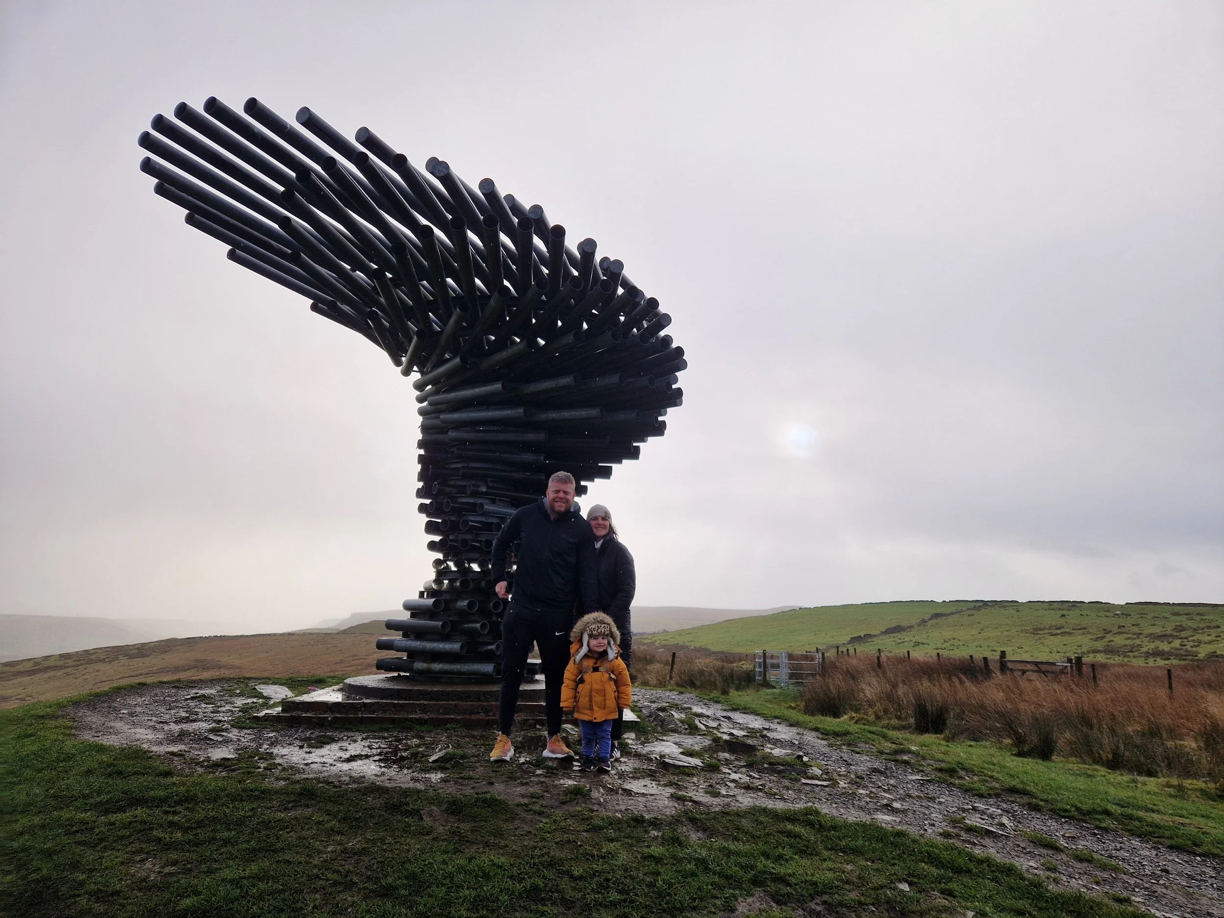 Mike Wood with family at the Singing Ringing Tree in Burnley
