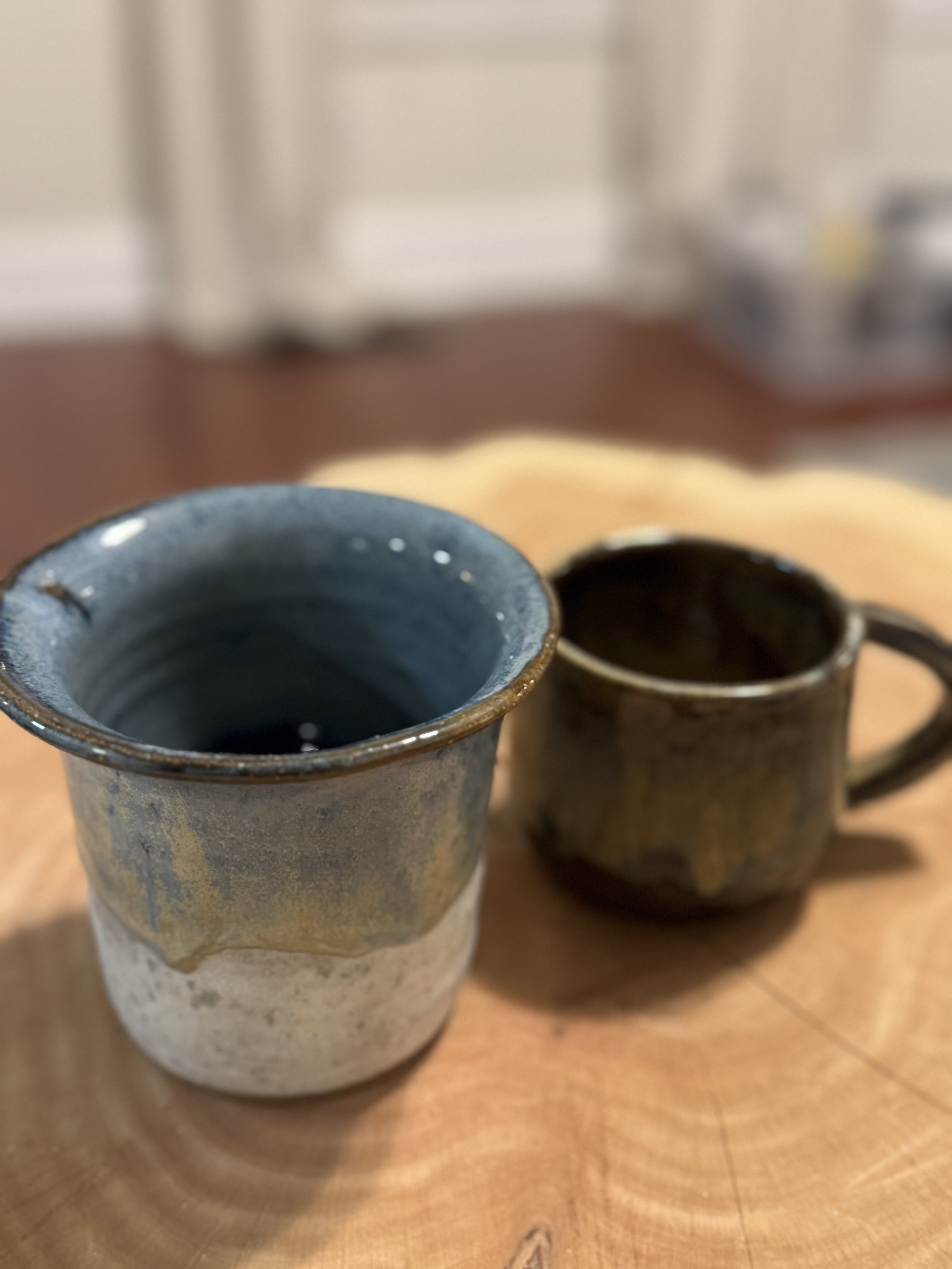 Small, Fluted Blue Glazed Artisanal Vase