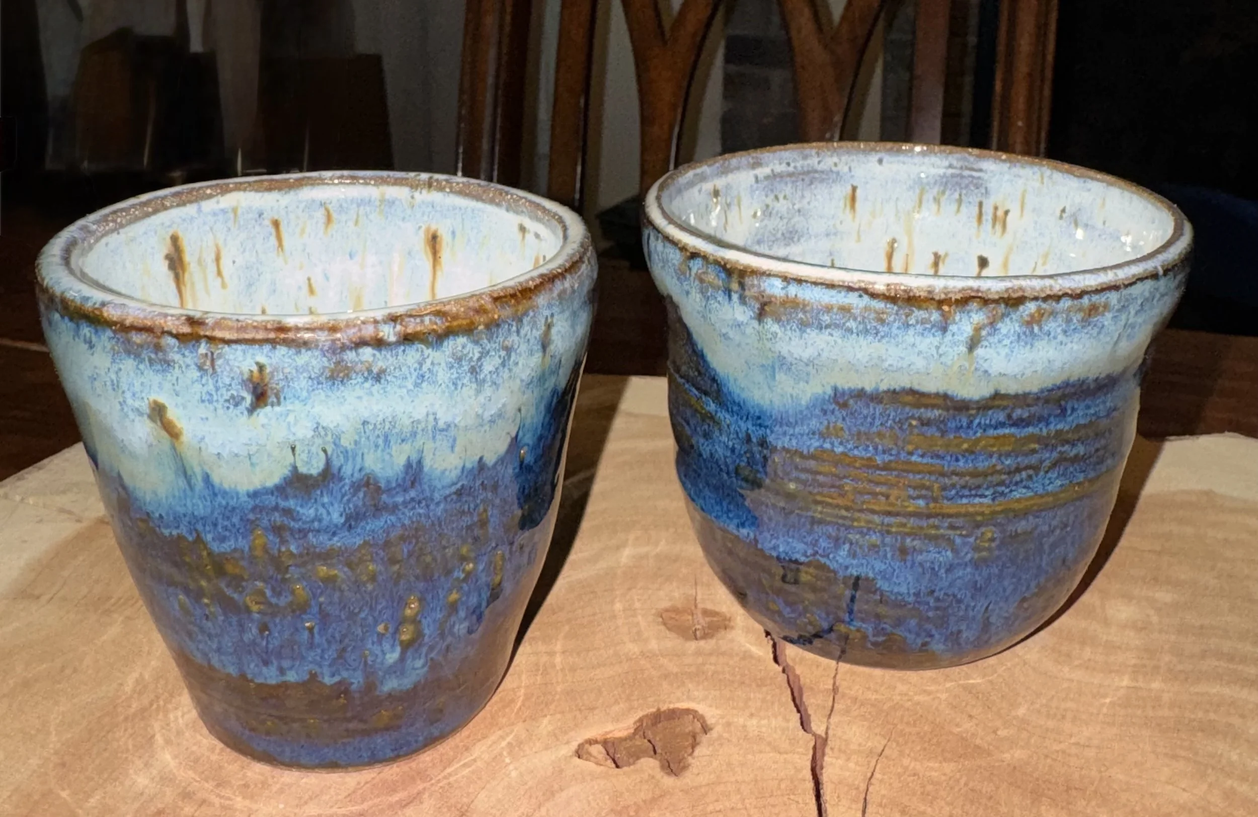 Blue Sapphire and River Birch Glazed Cup Pair