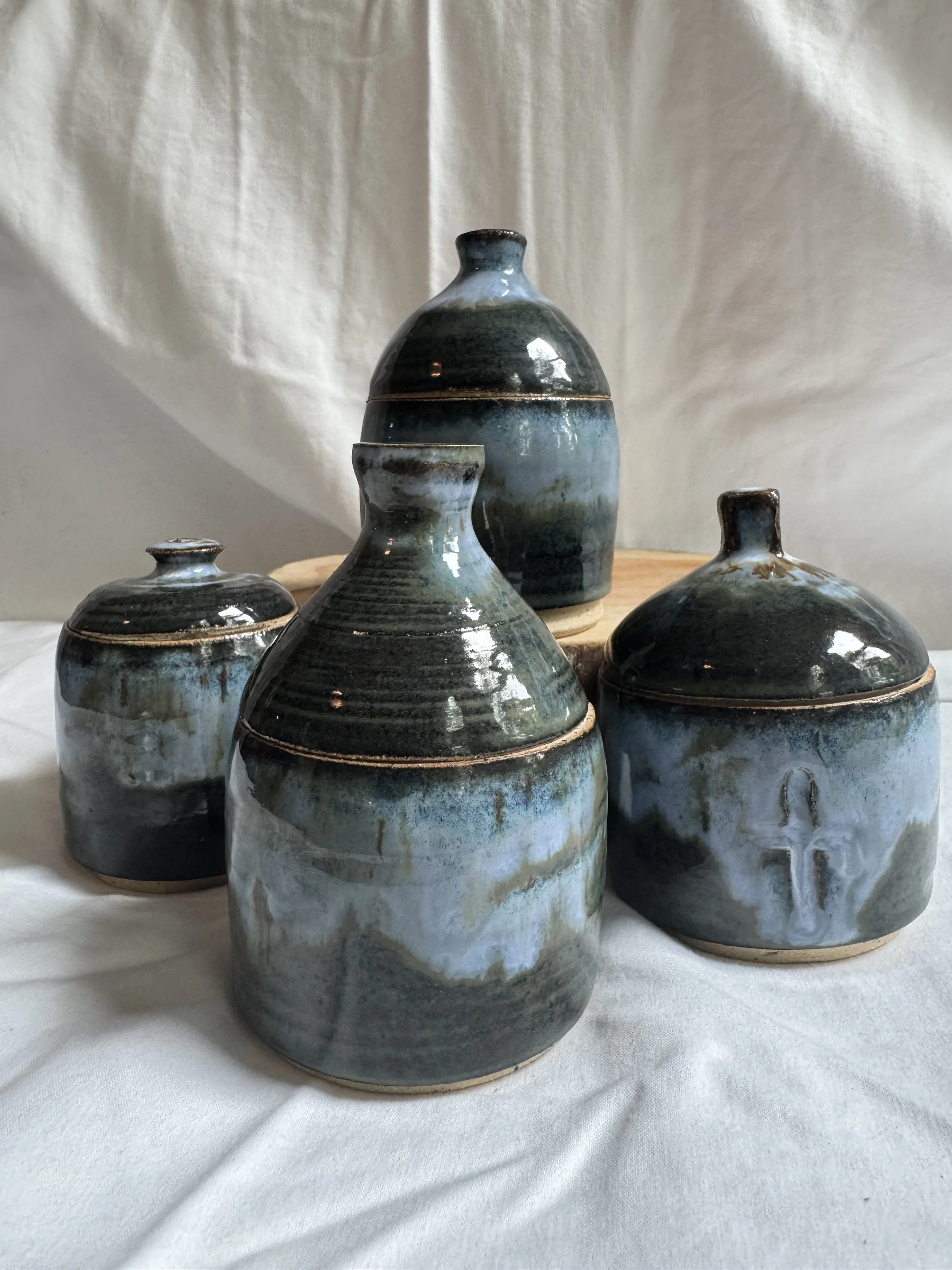 Artisan Blue Glazed Lidded Jars