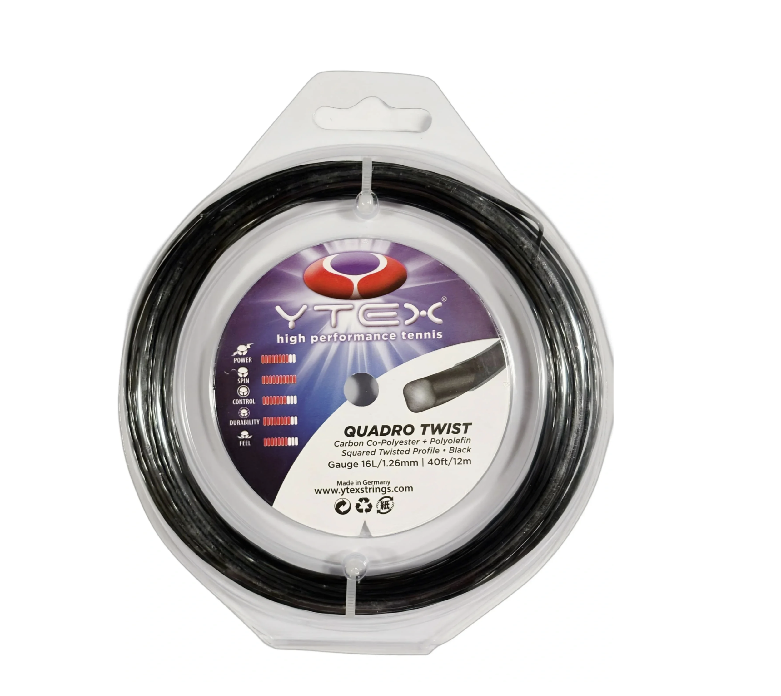 Ytex Quadro Twist Black Racket Strings 16mm, 40ft