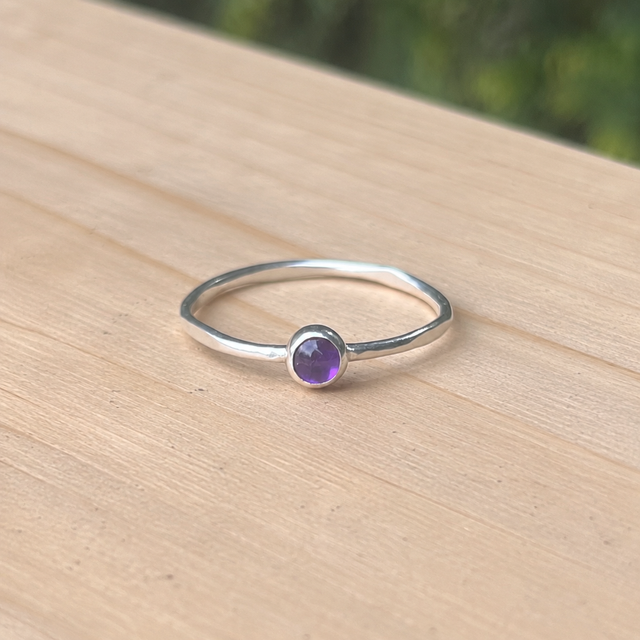 Hammered Solitaire Stacker Ring