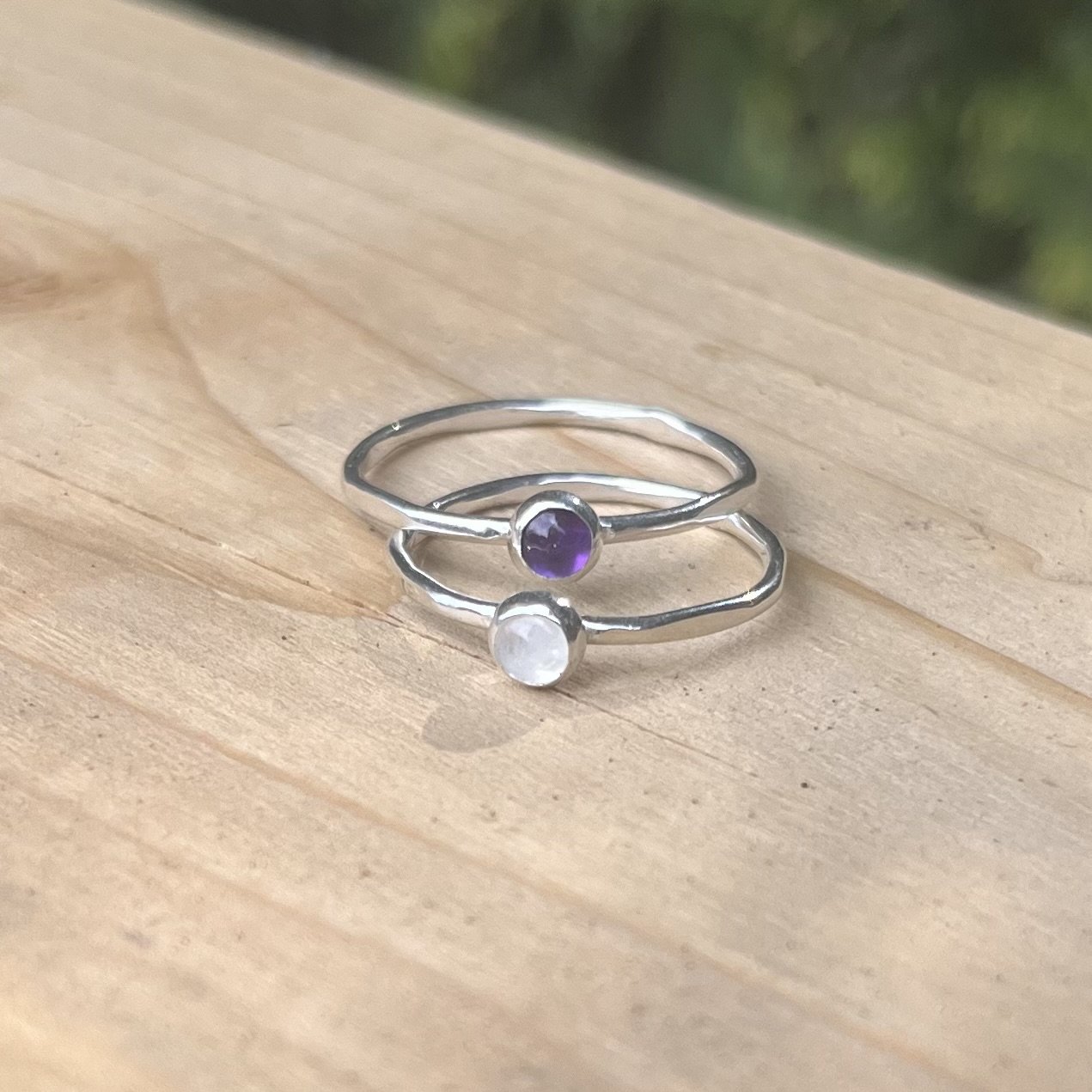 Hammered Solitaire Stacker Ring