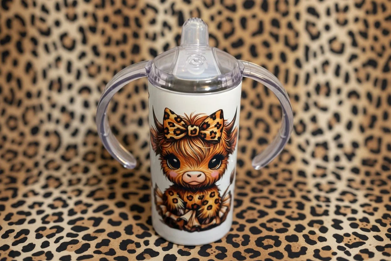 Charming Leopard Highland Cow Sippy Cup - 12oz