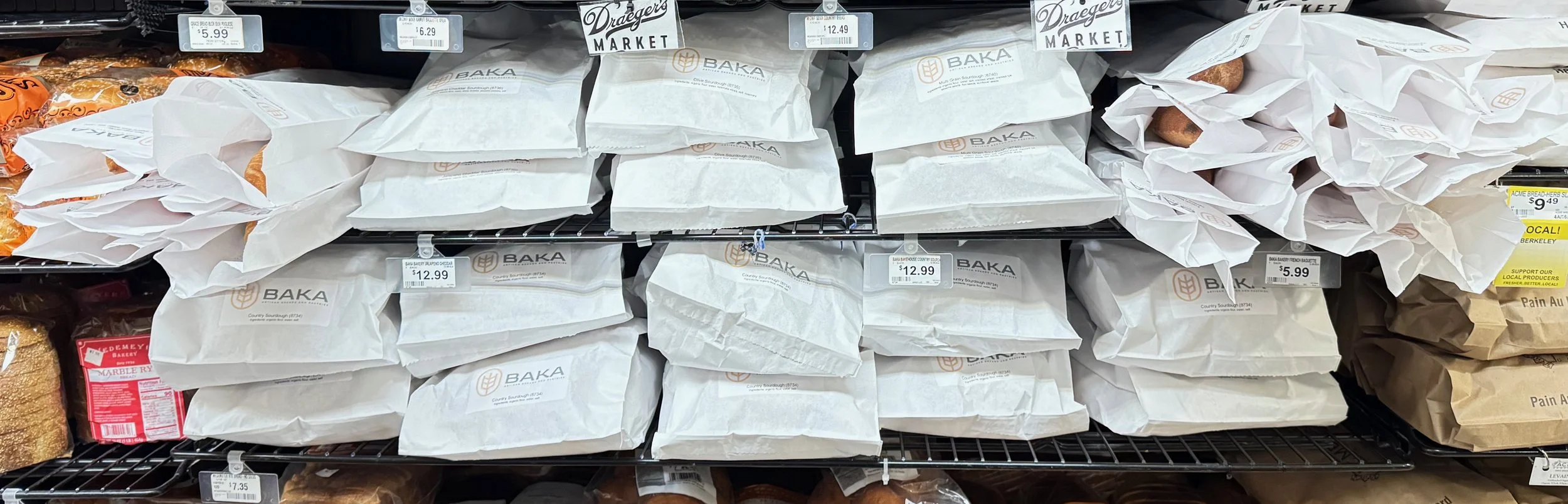 BAKA sourdough bread on shelf at Draeger’s Market