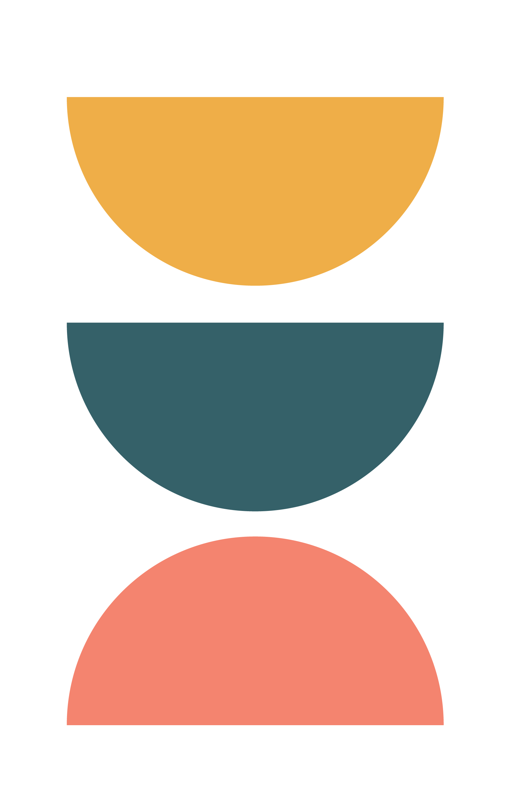 Diagram illustrating the concept of comparing three different halves—top in orange, middle in dark teal, bottom in coral—connected by arrows to show relationships or flow.