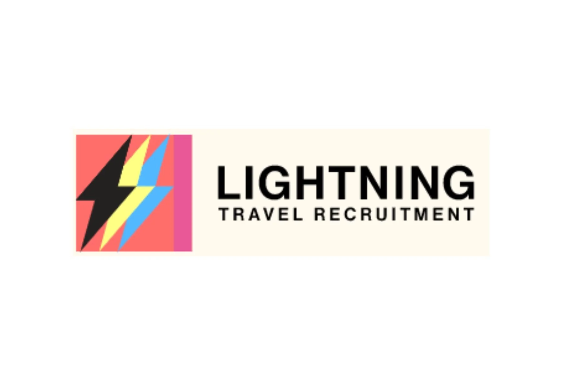Logo for Lightning Travel Recruitment featuring a colorful lightning bolt icon and bold black text.