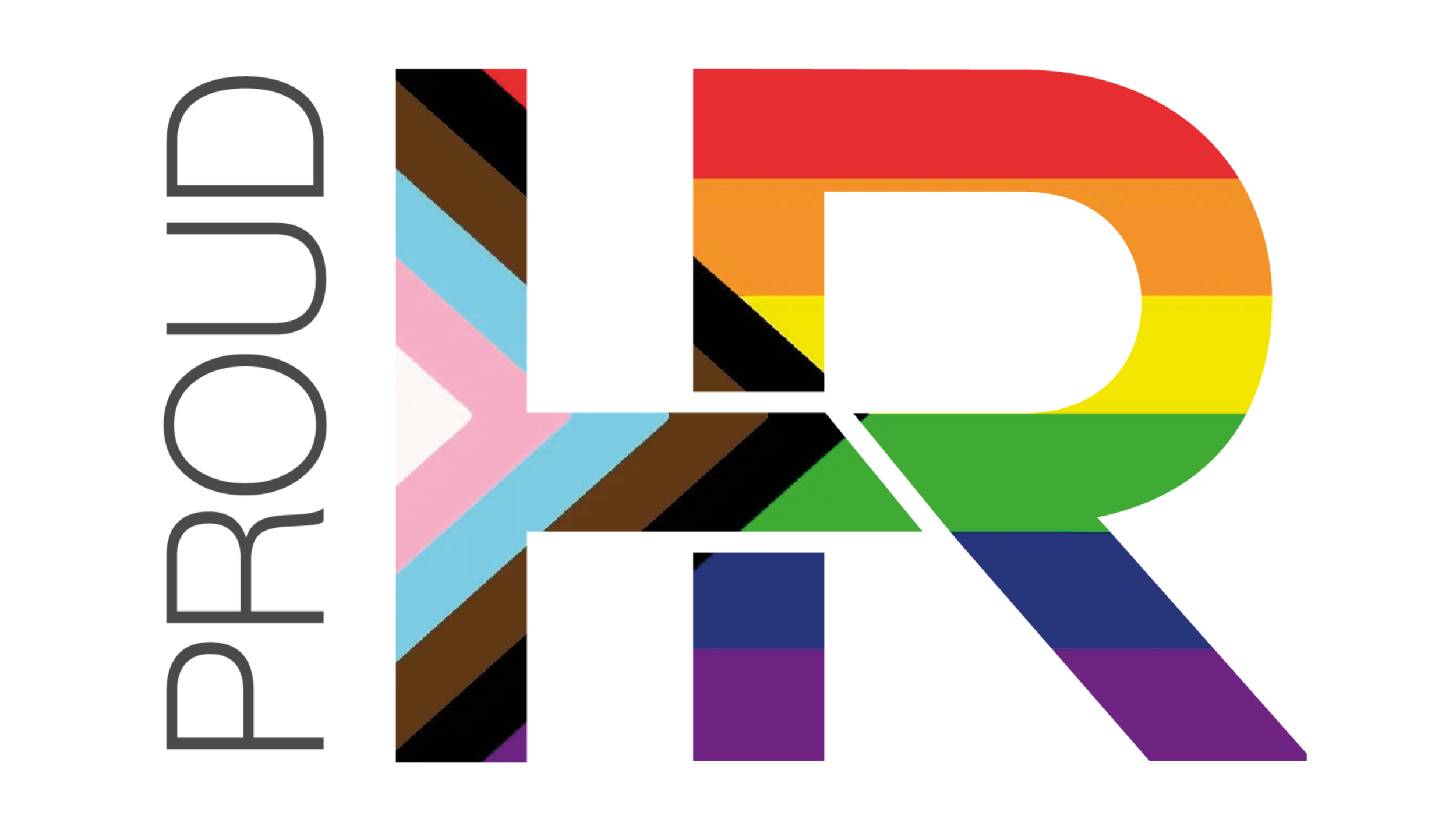 The word 'PRIDE' written vertically in black letters with a rainbow-colored flag design behind it, blending into a colorful, distorted background.