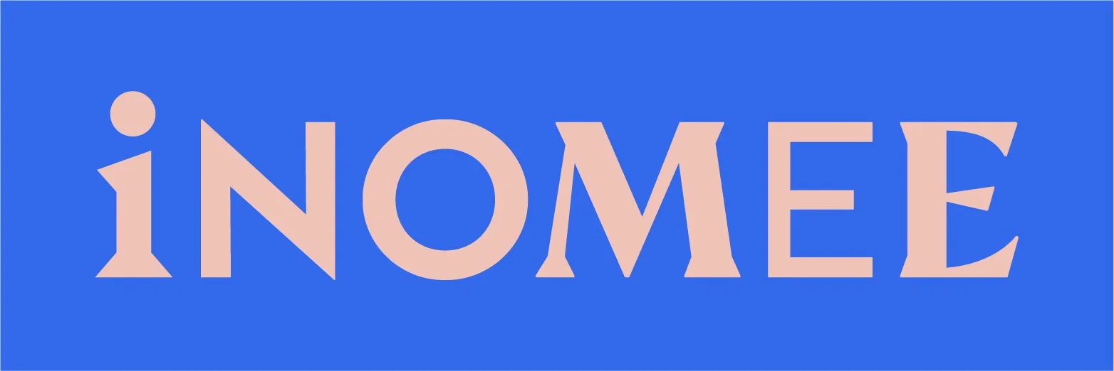 Text that reads "iNOME" in pinkish letters on a blue background.